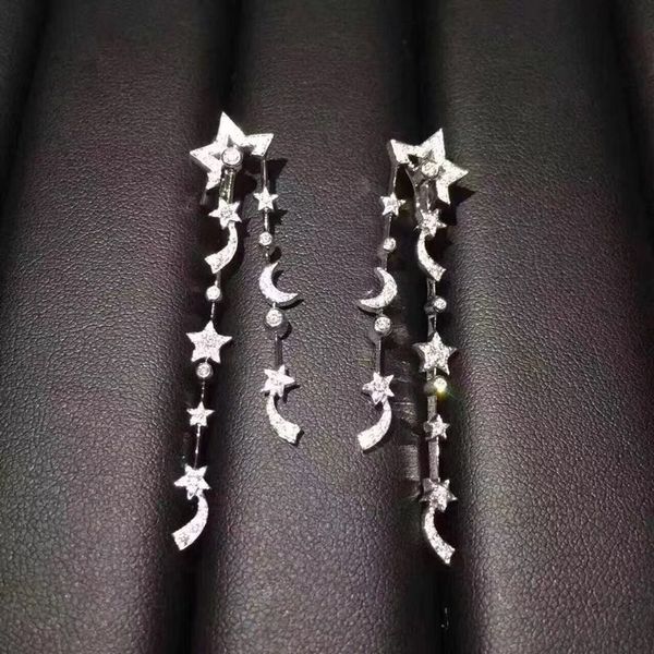

fashion- classic s925 sterling silver full crystal hollow star chain tassel charm drop dangle earrings for women jewelry