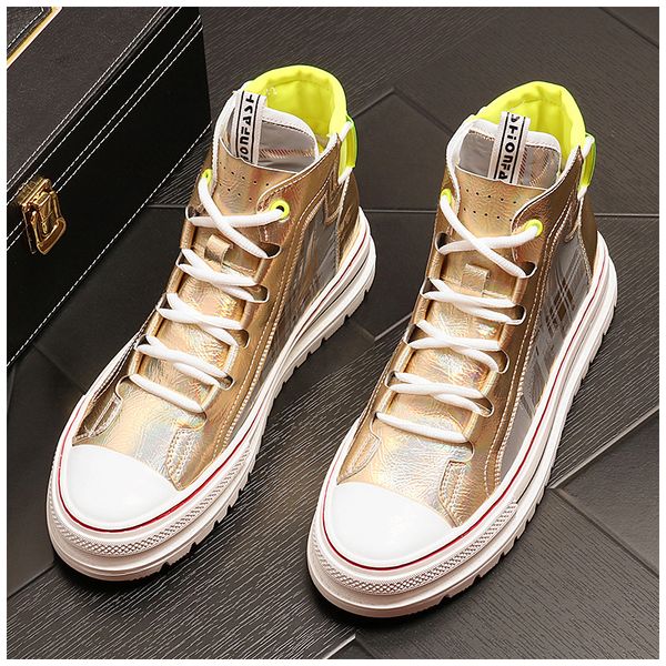 

fashion high-sneakers for men lace-up gold silver trending casual shoes youth clunky sneakers male hip hop shoes ankle boots, Black