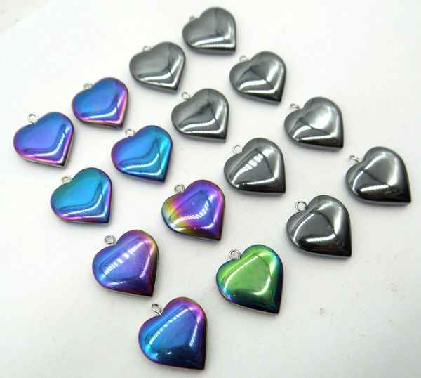 

natural quartz crystal titanium hematite hand-carved heart-shaped gem pendant for diy jewelry making necklace accessories10pcs, Silver