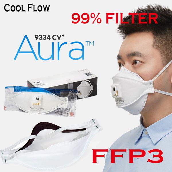 

Ffp3 маски 9334CV+ Aura маски для лица N95 Маска FFP3 высший класс клапанный низкое сопротивление дыханию то же самое с Европой CE FFP3