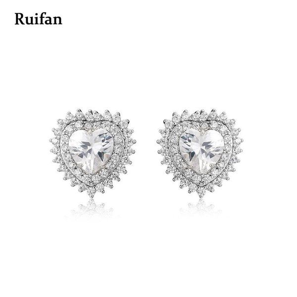 

clearance sale korean heart 925 sterling silver earrings cubic zirconia stud earrings gift for women girls jewelry yea017, Golden;silver