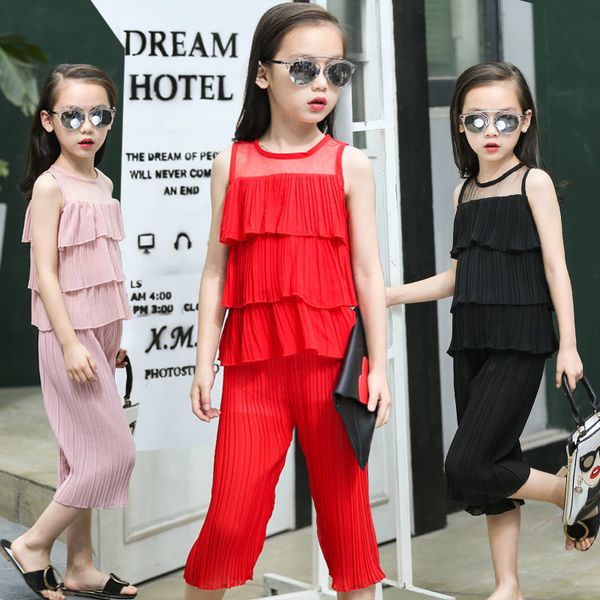

teenager girl clothes summer kids fashion solid pants two piece set children suit girls outfits 4 5 7 8 9 10 11 12 13 years t200526, White