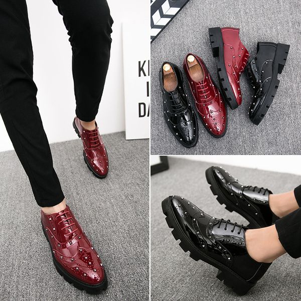 

2019 spring new style korean-style men's casual shoes business formal wear leather shoes england versatile trend men's, Black