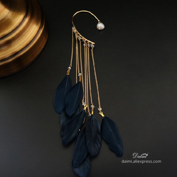 

daimi pearl earring jackets natural white pearl and blue feather earrings can for no hole ear, Golden;silver