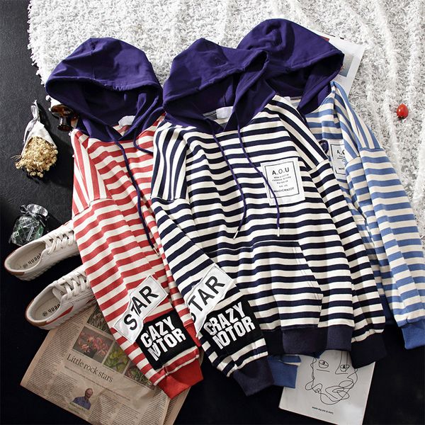 

2019 autumn and winter new style super fire cec stripes hoodie women's dress korean-style pullover loose-fit long-sleeved upper, Black