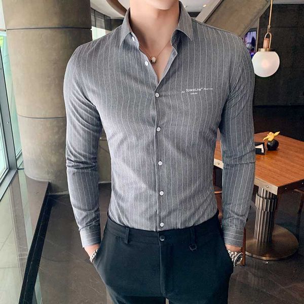 

british style men's social shirts autumn winter striped shirt for men business formal wear shirt men slim fit blouse tuxedo, White;black