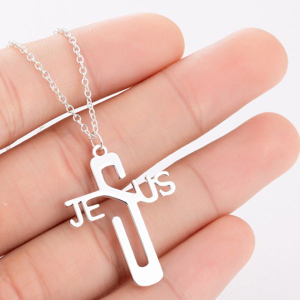 

punk creative christian jesus cross pendant necklace stainless steel cross accessories for men&women jewelry gift, Silver