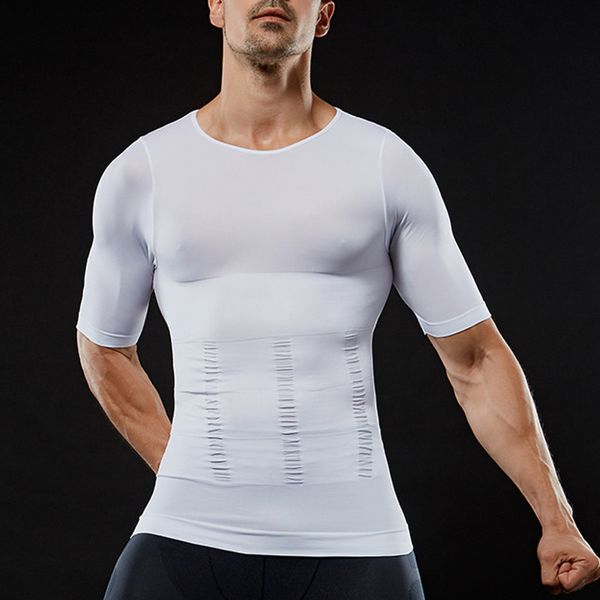 

newly men compression t-shirt body shaper slimming elastic muscle tank shapewear fms19, Gray;blue