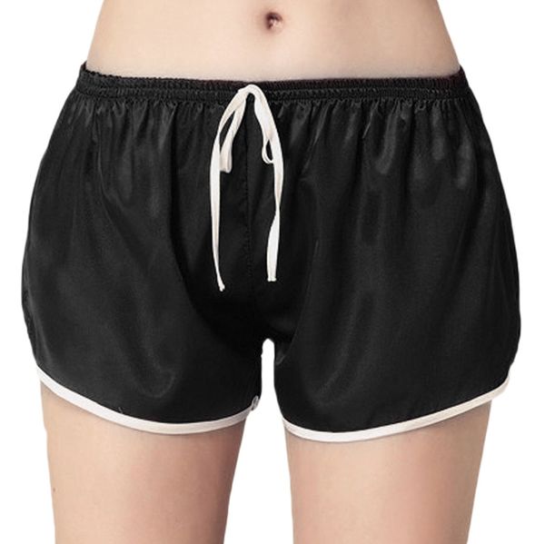 

women sleep bottoms fashion casual solid elastic waist lace-up satin shorts sleepwear pajama pant calÃ§as de pijama cor sÃ³lida #e, Black;red