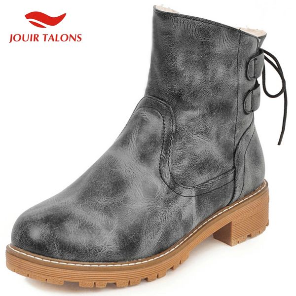 

jouir new arrivals dropship large size 43 chunky heel ankle boots woman shoes add fur warm winter shoes women boots, Black
