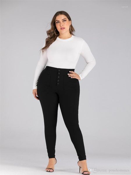 

designer pants fashion solid color buttons panelled womens skinny pants casual females clothing plus size womens, Black;white