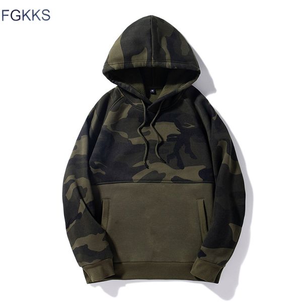 

fgkks men hoodies autumn new men's brand camouflage splice hooded sweatshirts male casual comfortable pullover hoodies, Black