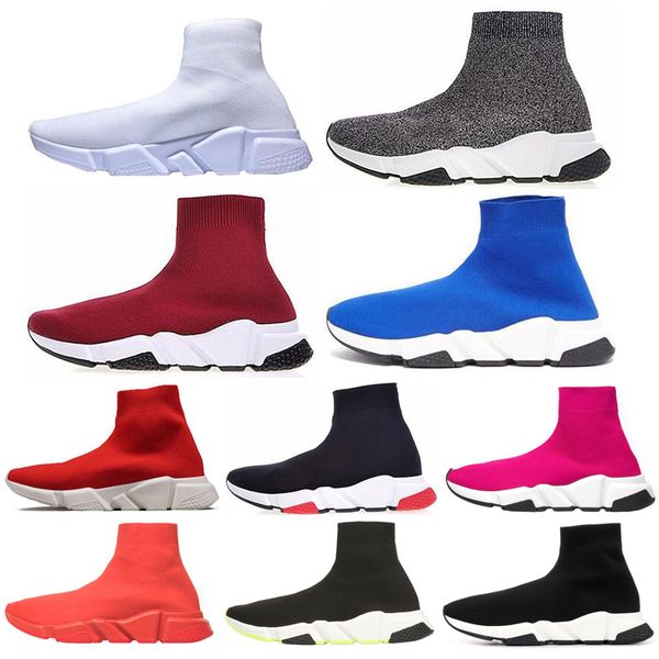 

Wholesale mens Speed Trainer Triple black white runners Shoes Bright red Wine red Flat Luxury Fashion Socks Boot Designer Men Women Sneakers