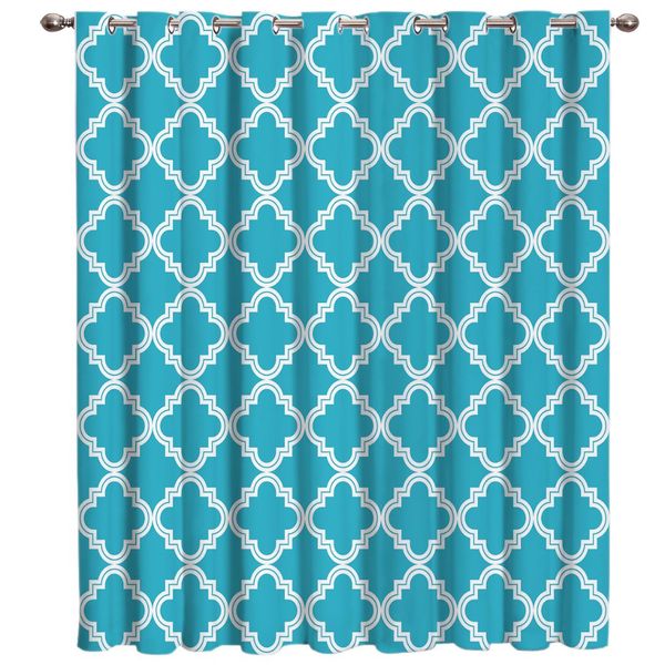 

blue moroccan geometric checks curtain rod living room bathroom blackout outdoor fabric decor kids curtain panels with grommets
