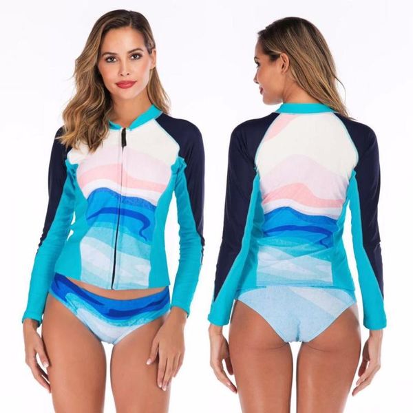 

2019 long sleeve swimsuit female separate floral print two piece women's swimming suit plus size swimwear s-2xl