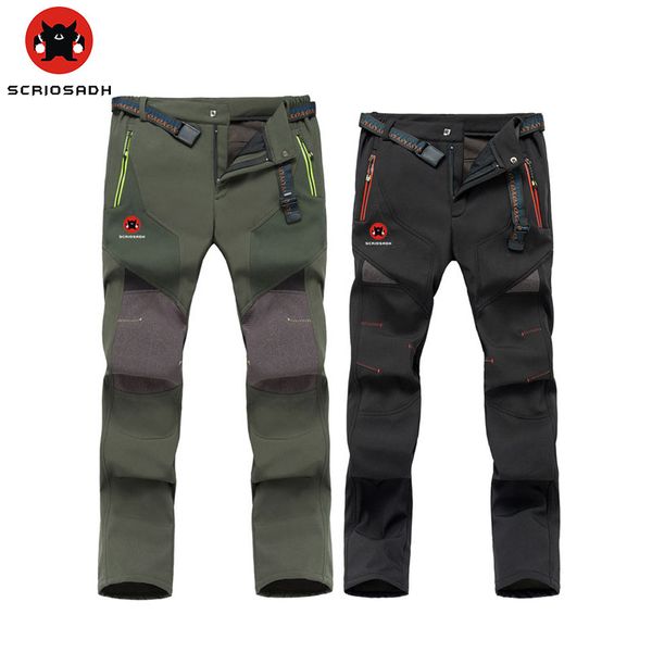 

scriosadh outdoor sports fleece keep warm soft shell pants waterproof windproof men women fishing hiking trekking pants, Black;green
