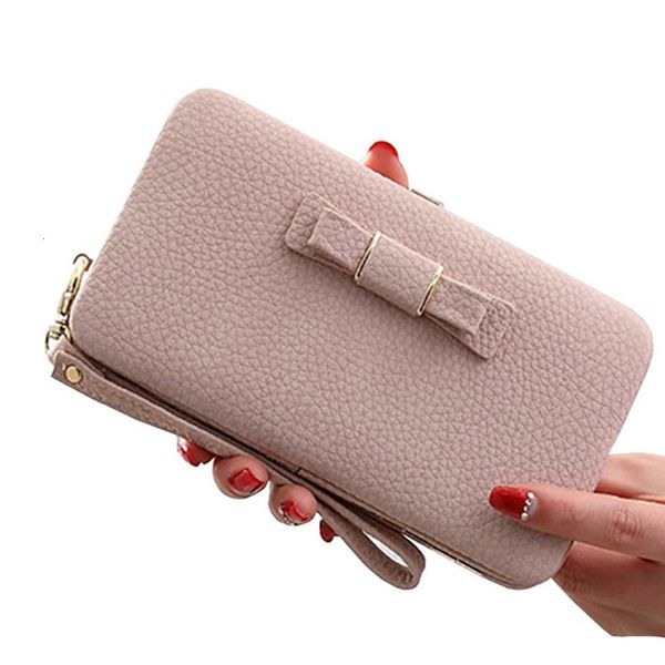 

fashion women leather wallets with bow female zipper purse long card holders ladies phone wallets clutch money purses, Red;black