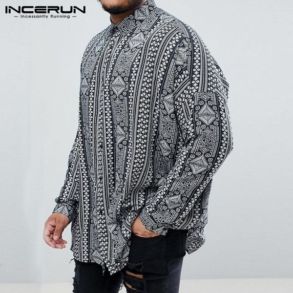 

incerun 2019 casual long sleeve shirt men ethnic print beach hawaiian shirt men tropical streetwear fashion brand shirts, White;black