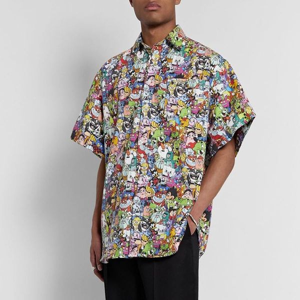 

20ss full printed cute cartoon tee t-shirt fashion casual high street skateboard short sleeves men women summer shirt tee oversize hfymtx798, White;black