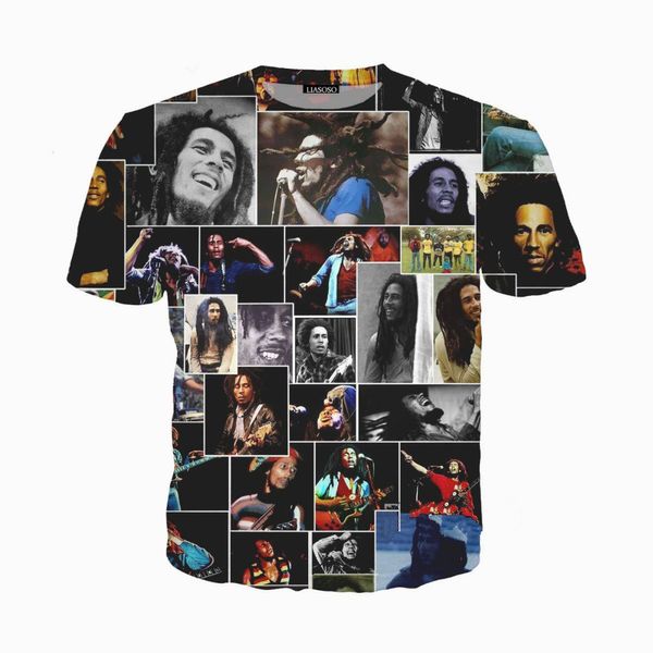 

fashion legend singer reggae bob marley t-shirt women men summer 3d print short sleeve crewneck casual tees q359, White;black