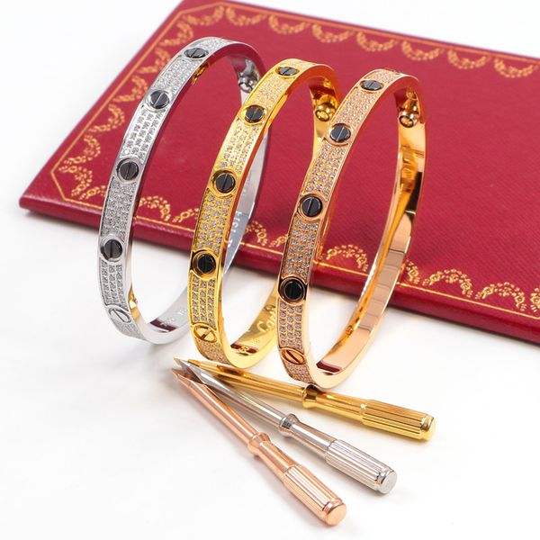 

famous 2020 new rose gold 316l stainless steel screw bangle bracelet with screwdriver and stone screws with box for men women, Black