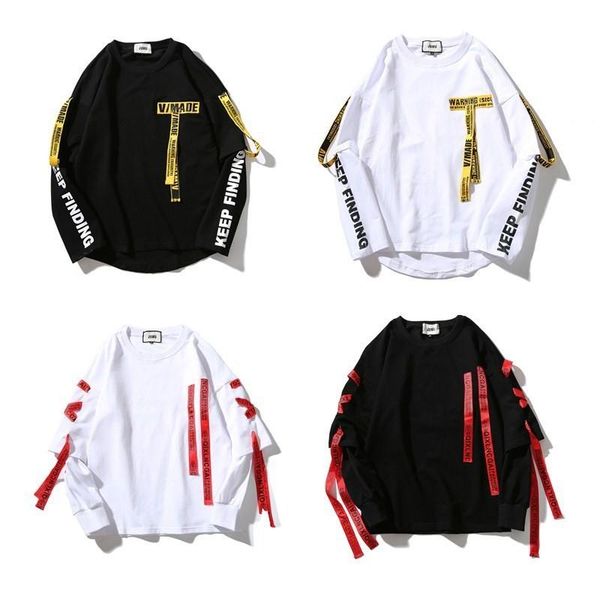 

european and american hip-hop hiphop hip hop street oversize clothes for men and women bf ribbon loose round neck pullover sweater