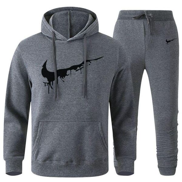 

2020 new men tracksuit spotrs suit two pieces set men's cotton hoodie jacket sweatshirt + pants male hoody jogging sportswear outfit s, Gray