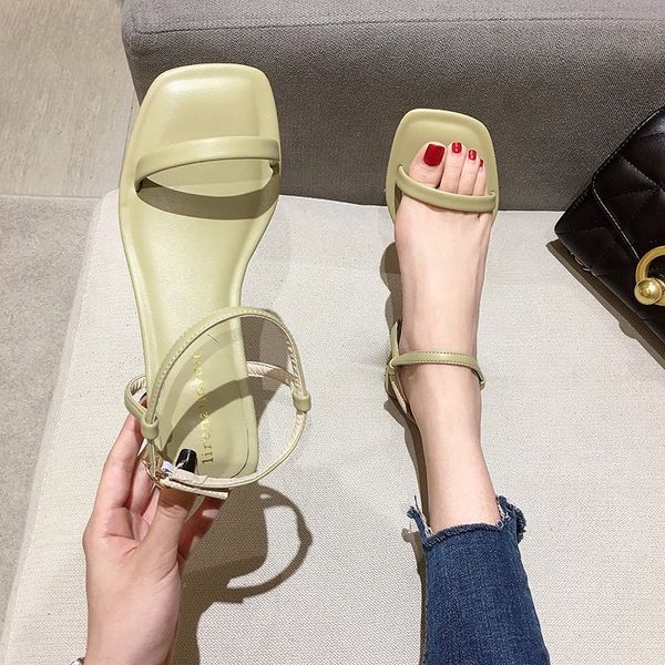 

sandals candy colors low heel women pu leather ankle buckle summer fashion open toe heels zapatos mujer, Black