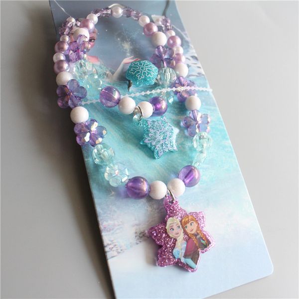 

children's cute cartoon necklace bracelet ring set travel styling essential, Silver