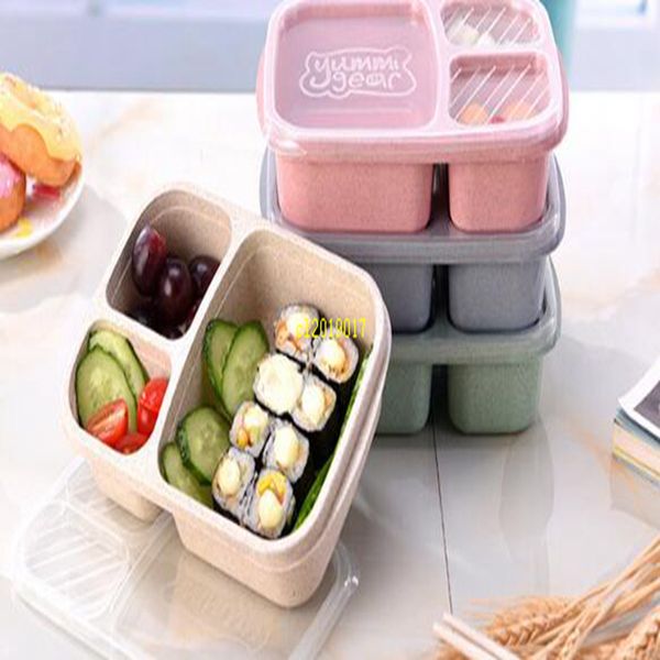 frete grátis 3 Almoço grade de palha de trigo Box Micro-ondas Bento Box Qualidade em Saúde Student Natural de armazenamento portátil Food Box Louça