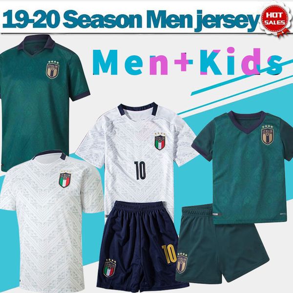 

2020 italy men and kids third green soccer jerseys 19/20 #10 insigne #19 bonucci away white soccer shirts national team football uniforms, Black;yellow