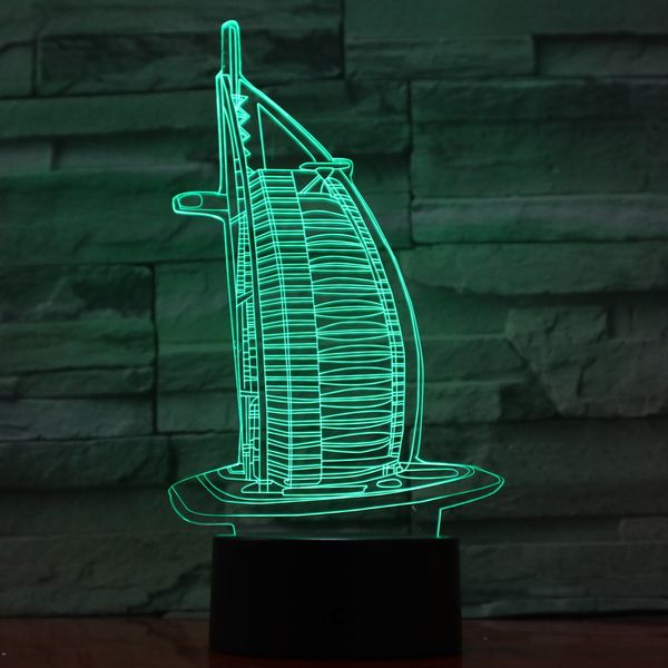 

usb 3d led night light burj al arab multicolor rgb birthday festival gift famous buildings decorative lights desk lamp bedroom