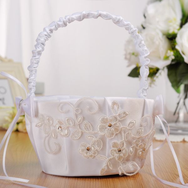 

simple elegant satin flower girl basket