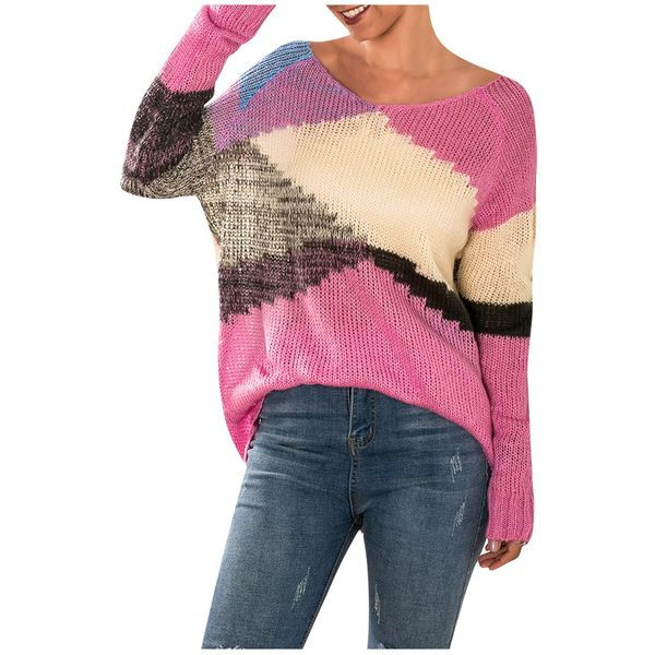 

jaycosin fashion women simple v neck knitting splice sweater stylish long sleeve comfortable casual jumper blouse 924#3, White;black