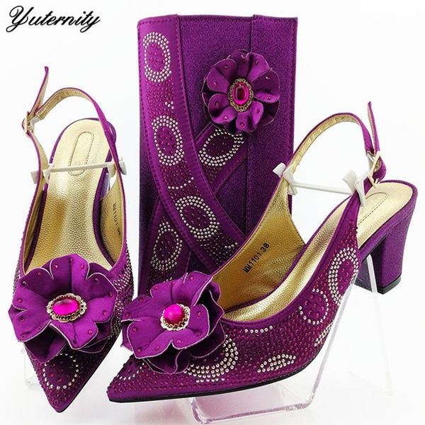 

yuternity 2020 style fashion applique high heels shoes and bags set italian woman shoes with matching bag set for party dress, Black