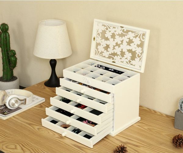 

maxi vintage solid wood jewelry boxes jewelry wooden multi-layer jewelry storage box jewelries display box cosmetic case gift for girlfriend, Black;white