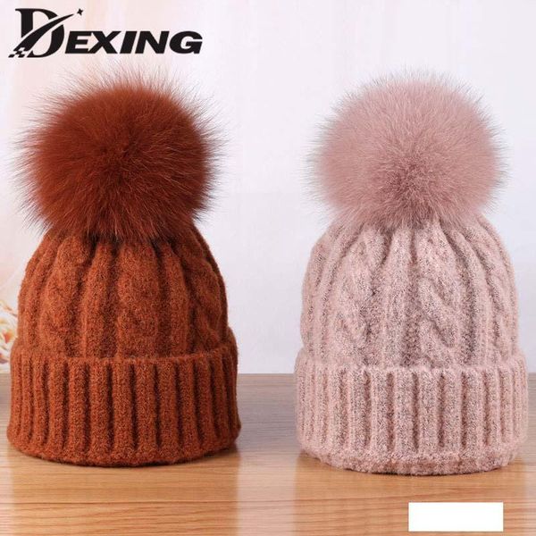 

new winter knitted hats for women fur pom pom ball hat female girl wool hat knitted skullies beanies gorros mujer invierno, Blue;gray