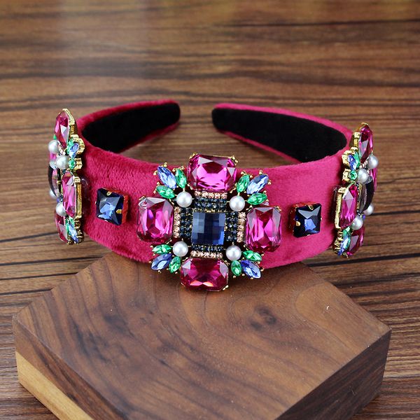 

wide vinatge baroque luxury pink crystal tiara queen headband sparkly rhinestone hairband for women wedding hair accessories, Golden;white
