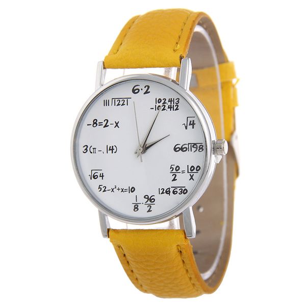 

2019 selling women mens watches students math clock leather watch band stainless steel dial quartz wristwatch, Slivery;brown