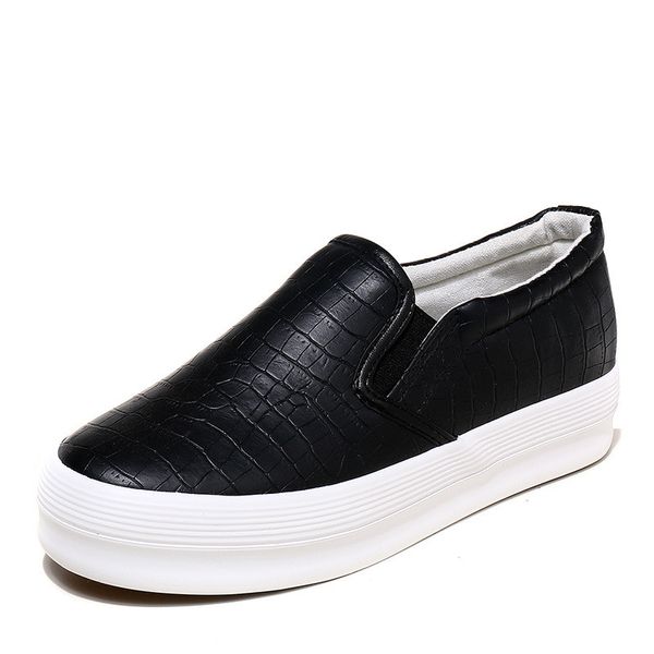 

platform sneakers 2019 spring leather thick soled ladies casual shoes women platform shoes woman sneakers female sliver black slip-on flats