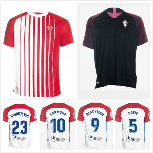 

new 19 20 sporting gijÃ³n soccer jerseys gijon home away red football shirt gomez djurdjevic carmona mendez marino salvador 2019 jersey shirt, Black;yellow