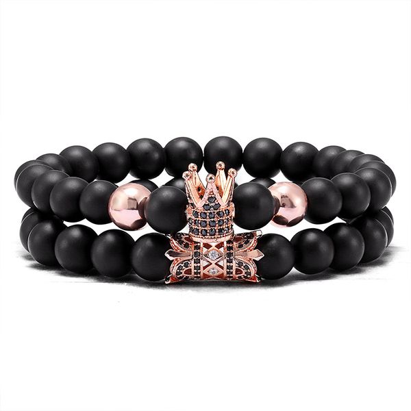 

2 pieces / set of couple bracelets charm stone beads men's natural stone beaded jewelry crown bracelet ladies bracelet jewelry, Black