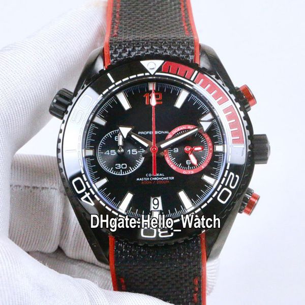 

new planet ocean 600m 215.92.46.51.01.002 black dial japan vk quartz chronograph mens watch pvd black steel red bezel nylon strap watches, Slivery;brown