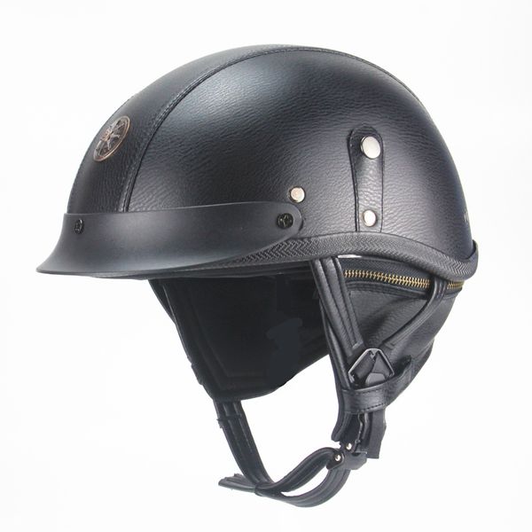

pu leather motorcycle helmet vintage half face chopper motorcycle motocross open face cruiser chopper scooter dot