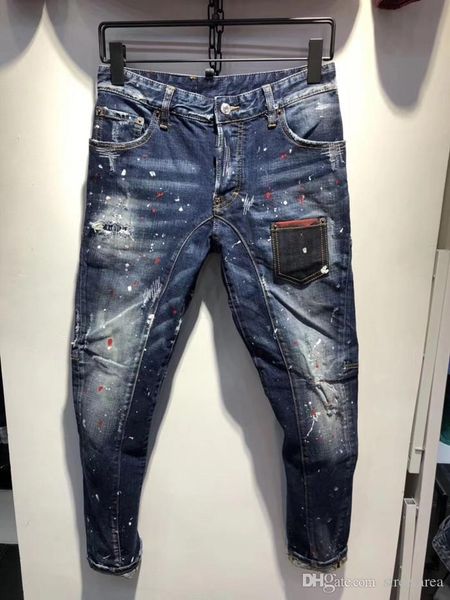 

mens designer jeans slim motorcycle biker causal mens denim pantsthree-dimensional stitching pocket hip hop jeans hole, Blue