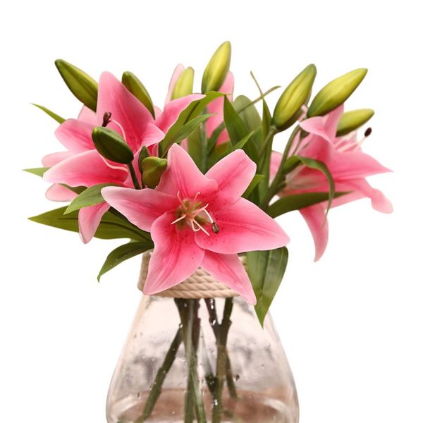 

real touch lily flowers latex artificial 3 heads artificial flowers bouquets house home wedding festival decoration m