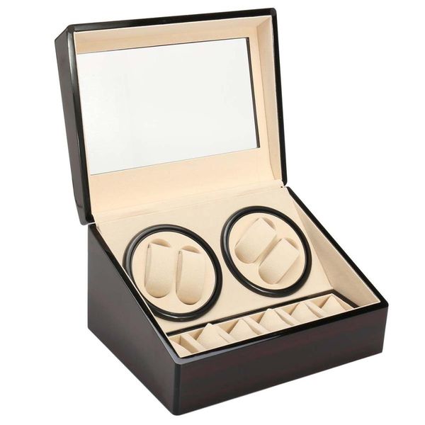 

4+6 us plug automatic mechanical watch winders watch boxes pu leather storage box collection display jewelry winder box, Black;blue