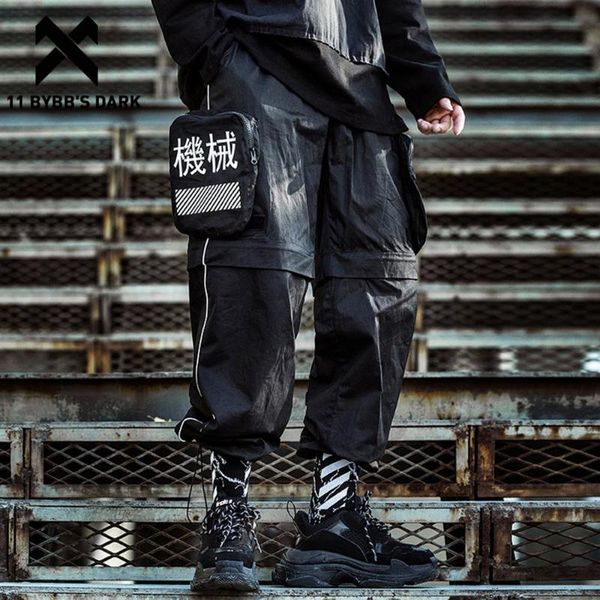 

11 bybb s dark hip hop уличная одежда бегуны брюки мужские 2020 2in1 съемный комбинезон шорты черный большой карман брюки карго мужской, Black