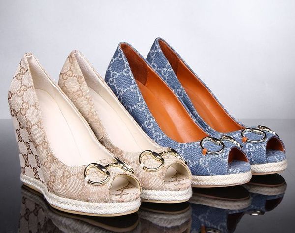 

2019 letter embo ing fi h month high heeled hoe e padrille canva leather fa hion woman wedge dre hoe 35 41 with box, Black