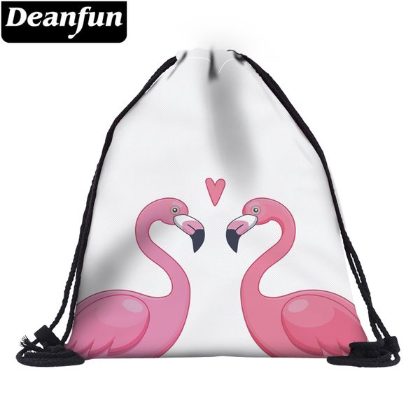 

deanfun 3d printing drawstring bags flamingo heart for women fashion travelling on beach 60089 #